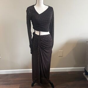 House of Harlow 1960 Asymmetrical Plaid Dress in Brown